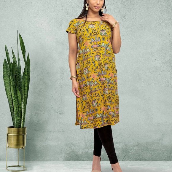 Yellow Printed Kurta, Tranquil Threads | Muvvas Boutique - Picture 2 of 5